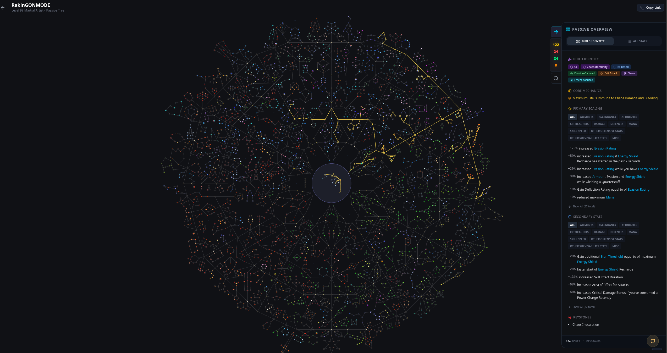 Rakin Path of Exile 2 Hardcore SSF passive tree at Level 99