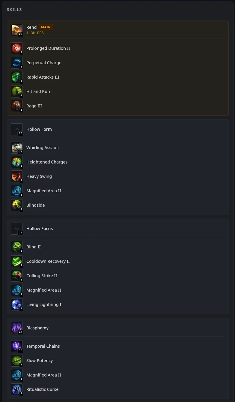 Rakin primary skill gem setup for Rank 1 Hardcore SSF Path of Exile 2 build