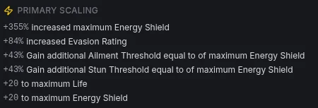 PoE2 Primary Scaling section with major stat investments